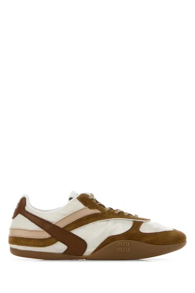 Miu Miu Gymnasium Sneakers In Technical Fabric And Suede In Brown