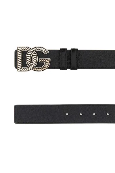 Dolce & Gabbana Black Belt With Logo Plaque On The Front In Leather Man In Black