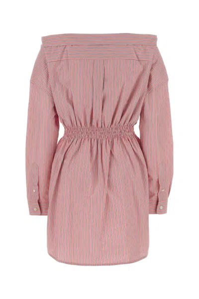 Miu Miu Elasticated Waistband Striped Shirt Mini Dress Clothing In Multi