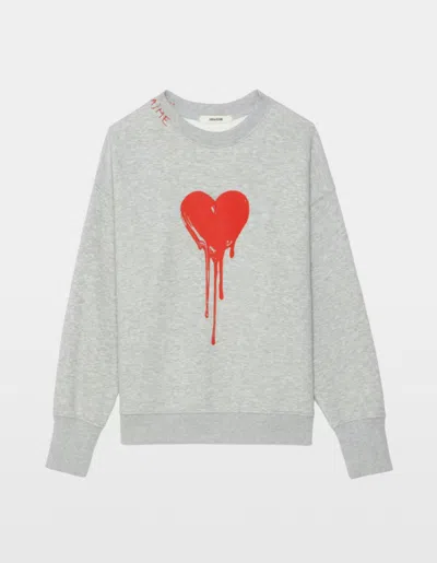 Zadig & Voltaire Womens Gris Chine Clai Oscar Heart-print Long-sleeve Cotton-jersey Sweatshirt In Gray