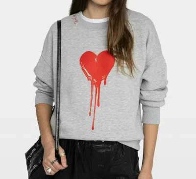 Zadig & Voltaire Womens Gris Chine Clai Oscar Heart-print Long-sleeve Cotton-jersey Sweatshirt In Gray