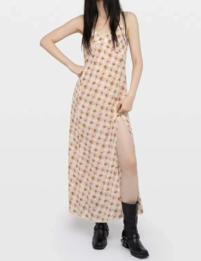 Zadig & Voltaire Ramelil Mirror Flowers Lace Trim Crepe Slipdress In Neutral