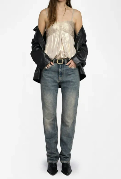 Zadig & Voltaire Womens Gold Cippie Pleated Satin Cami Top In Neutral