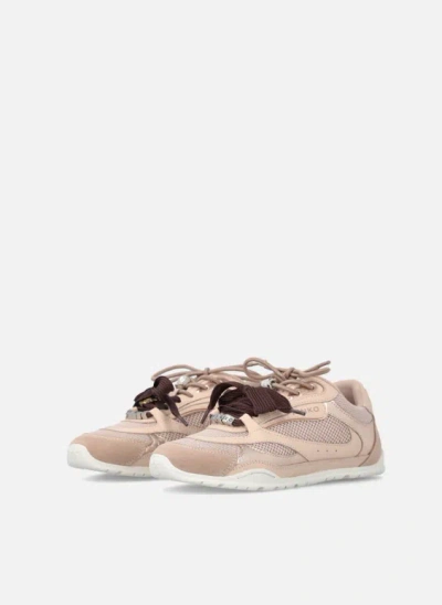 Pinko Yulia Leather And Mesh Sneakers With Two-tone Laces In Pink