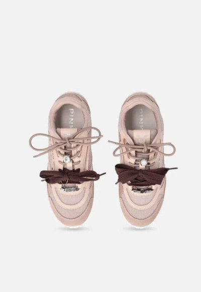 Pinko Yulia Leather And Mesh Sneakers With Two-tone Laces In Pink