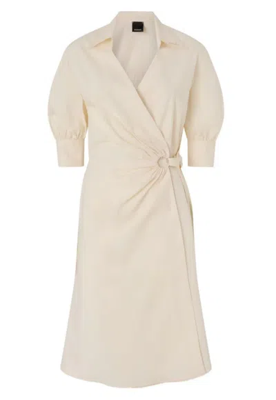 Pinko Wrap Dress Knee Length Puff Sleeves In Neutral