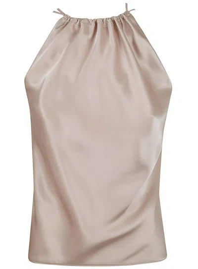 Pinko Carota Pink Sleeveless Top With Adjustable Spaghetti Straps And Ruched Neckline In Tech Fabric Woman In Neutral