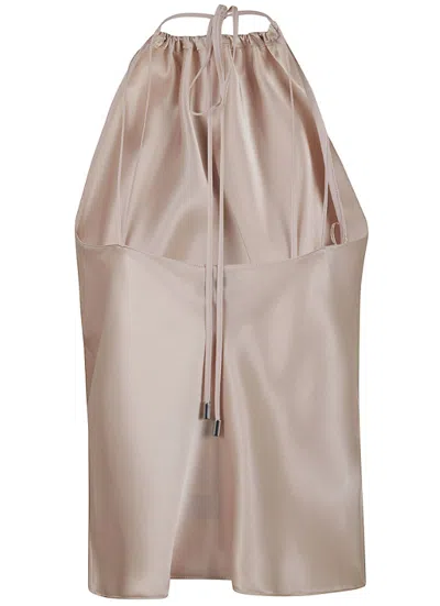 Pinko Carota Pink Sleeveless Top With Adjustable Spaghetti Straps And Ruched Neckline In Tech Fabric Woman In Neutral