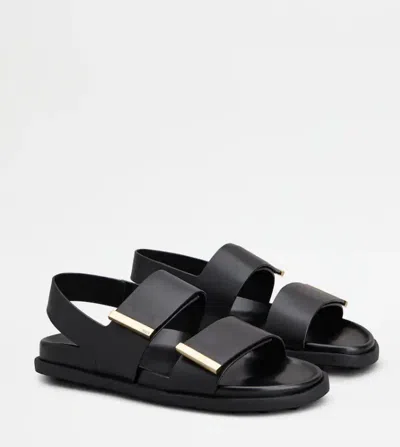 Tod's Leather Slingback Sandals In Black
