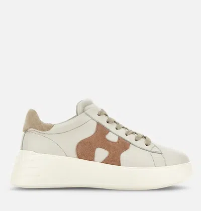 Hogan Leather Sneakers Rebel Panelled Platform Round Suede In White