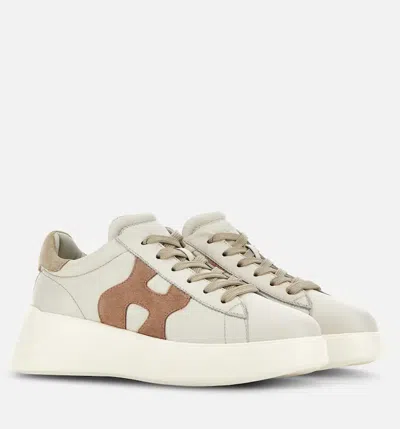 Hogan Leather Sneakers Rebel Panelled Platform Round Suede In White