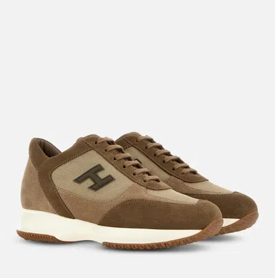 Hogan Interactive Logo-patch Sneakers In Brown