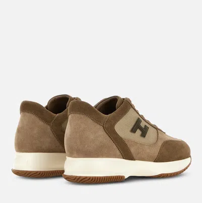 Hogan Interactive Logo-patch Sneakers In Brown