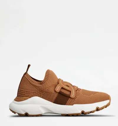 Tod's Modern Knitted Sneakers With Textured Finish In Brown