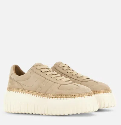 Hogan Light Biscuit H710 H-stripes Basket Sneakers In Multi