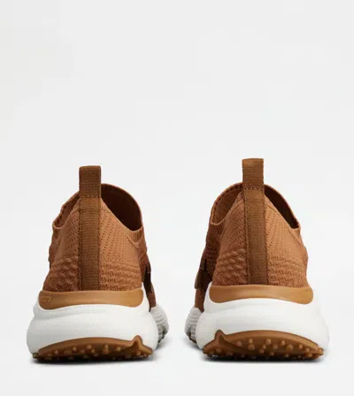 Tod's Modern Knitted Sneakers With Textured Finish In Brown