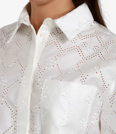 Msgm Delicate Eyelet Cropped Shirt With Scalloped Hemline In White