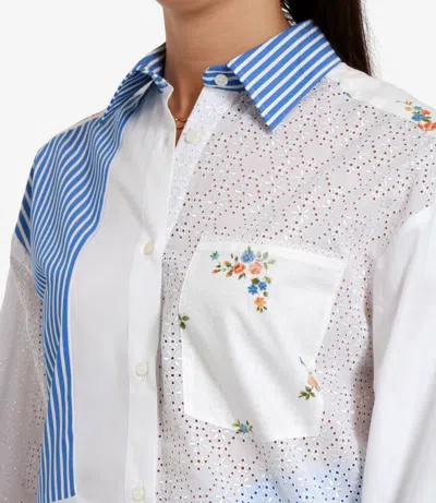 Msgm Floral Print Striped Pattern Button-up Shirt With Eyelet Detailing In White