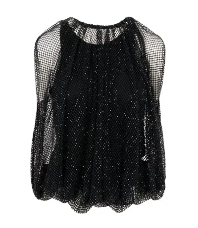 Sportmax Embellished Mesh And Jersey Top In Black