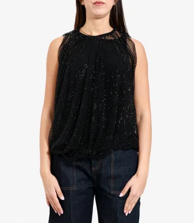 Sportmax Embellished Mesh And Jersey Top In Black
