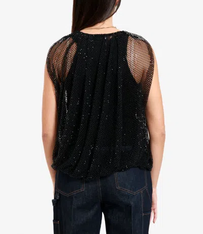 Sportmax Embellished Mesh And Jersey Top In Black