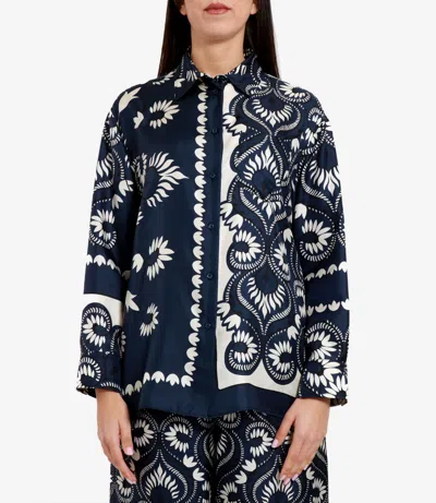 Max Mara Printed Silk Patchwork Shirt In Black