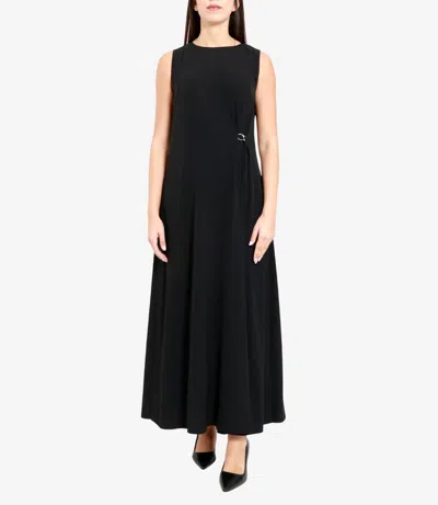 Herno Sleeveless Diagonal Dress Draped Metal Ring In Black