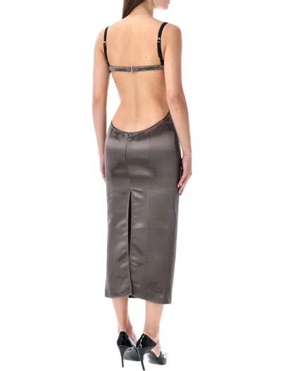 Attico Open-back Satin Midi Dress In Gray