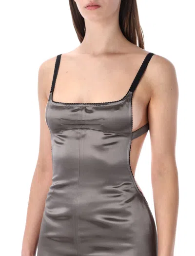 Attico Open-back Satin Midi Dress In Gray