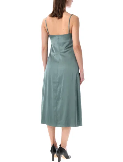 Acne Studios Satin Midi Dress With Lace Inserts In Blue