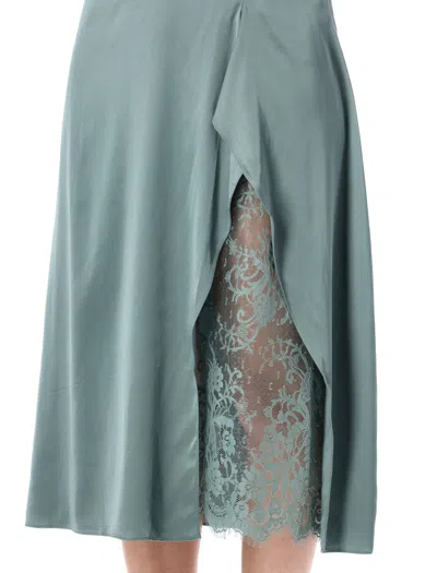 Acne Studios Satin Midi Dress With Lace Inserts In Blue