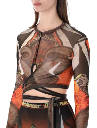Ottolinger Mesh Semi Transparent Paisley Long Top In Multi