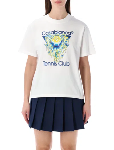 Casablanca Tennis Club Boxy Front Flame Cotton T-shirt In White