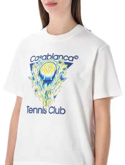Casablanca Tennis Club Boxy Front Flame Cotton T-shirt In White