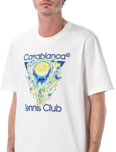 Casablanca Men White Crewneck T-shirt With Logo Print On The Front In Cotton Man