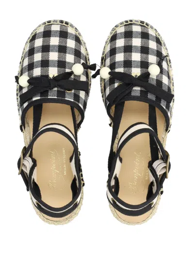 Bonpoint Mini Gingham Espadrilles With Bow And Cherry Stud In Black