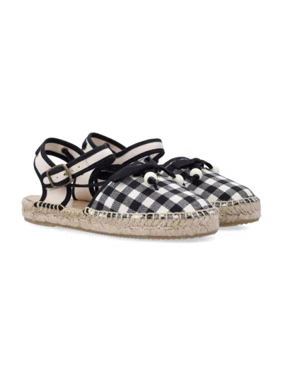 Bonpoint Mini Gingham Espadrilles With Bow And Cherry Stud In Black