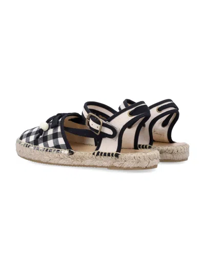 Bonpoint Mini Gingham Espadrilles With Bow And Cherry Stud In Black