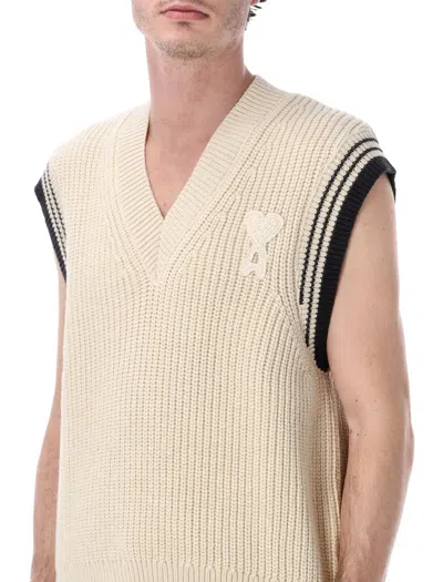 Ami Alexandre Mattiussi Ami Paris Ribbed Wool Sleeveless Ami De Coeur Sweater In Neutral