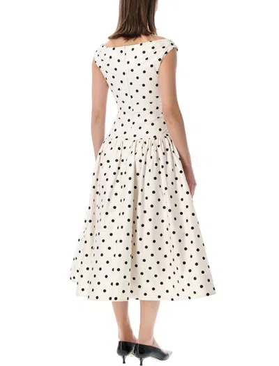 Self-portrait White Dress With All-over Polka Dot And Flared Skirt In Cotton Woman In Orange