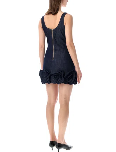 Self-portrait Short Blue Dress With Floral Applique Self Portrait In Black