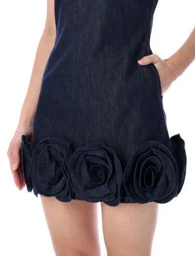 Self-portrait Short Blue Dress With Floral Applique Self Portrait In Black