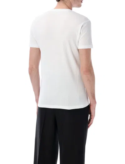 Tom Ford White Crewneck T-shirt With Logo Embroidery On The Front And Perforated Design In Cotton Man In White