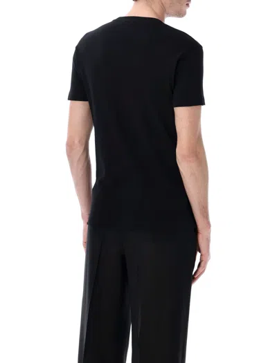 Tom Ford Crewneck T-shirt With Logo Embroidery On The Front And Perforated Design In Cotton Man In Black