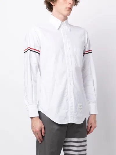 Thom Browne Long-sleeve Cotton Shirt With Striped Accents In Multi