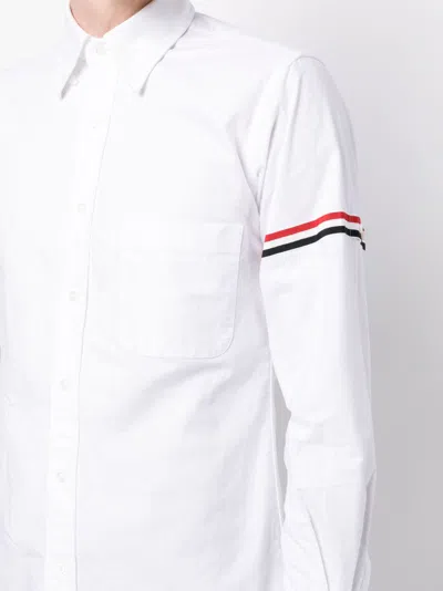 Thom Browne Long-sleeve Cotton Shirt With Striped Accents In Multi