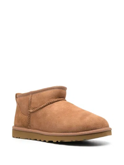 Ugg Biscuit Suede Classic Ultra Mini Ankle Boots In Brown