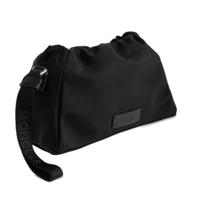 Moncler Compact Handheld Pouch Handbag With Logo Detail In Black