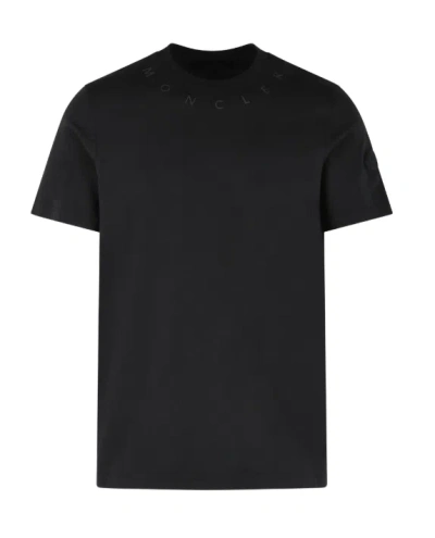 Moncler Black Solid Crew Neck T-shirt In Black