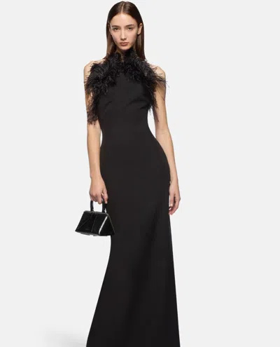 Attico Long Dress Cady Ostrich Feathers Detail In Brown